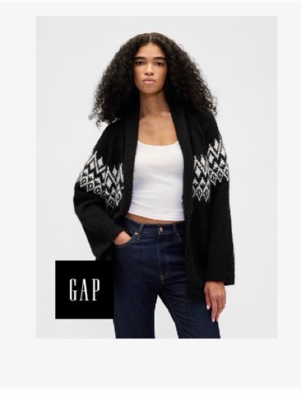 GAP Black and White Fair Isle Open Cardigan
